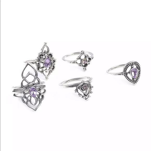 7Pc Vintage Boho Amethyst Rings - Picture 4 of 8